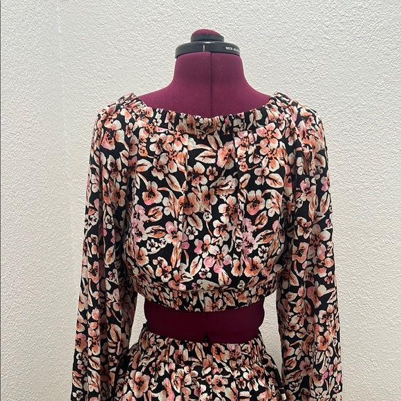 Free people - Jael Floral Black & Pink Long Sleeve Mini Cutout Dress Women XS - Picture 10 of 10